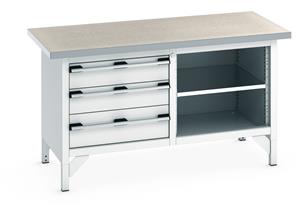 1500mm Wide Engineers Storage Benches with Cupboards & Drawers Bott Bench1500Wx750Dx840mmH - 3 Drawers, 1 Shelf & Lino Top